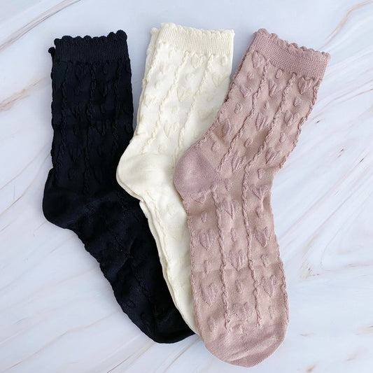 Heart Embossed Socks - Set Of 3 Pair