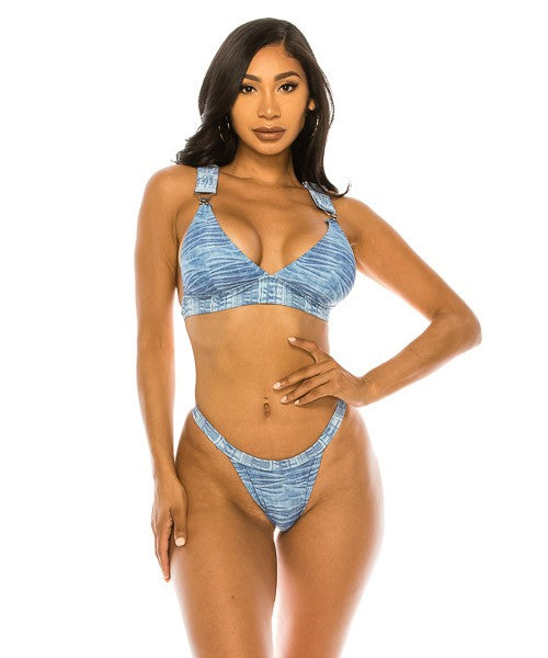 Mermaid Swimwear - Two Piece Big Buckle Denim Swimwear