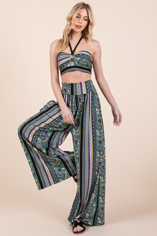 OFC - Halter Crop Top with Wide Leg Pants with Pockets