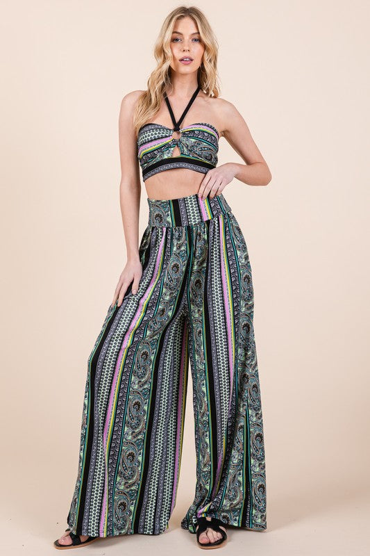 OFC - Halter Crop Top with Wide Leg Pants with Pockets