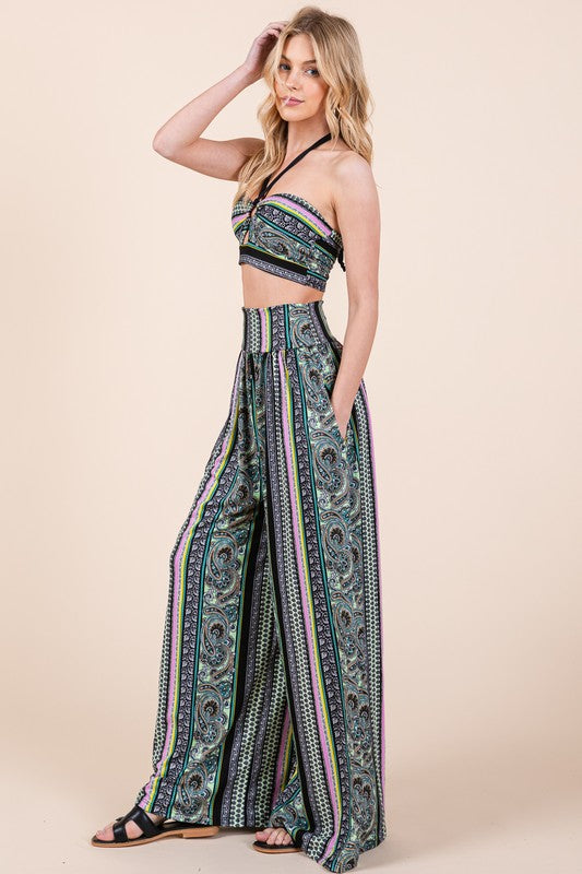 OFC - Halter Crop Top with Wide Leg Pants with Pockets