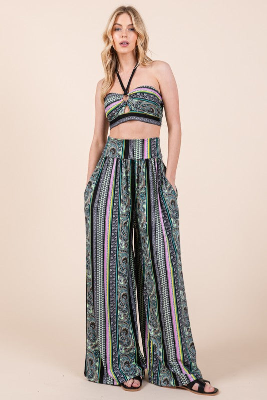 OFC - Halter Crop Top with Wide Leg Pants with Pockets