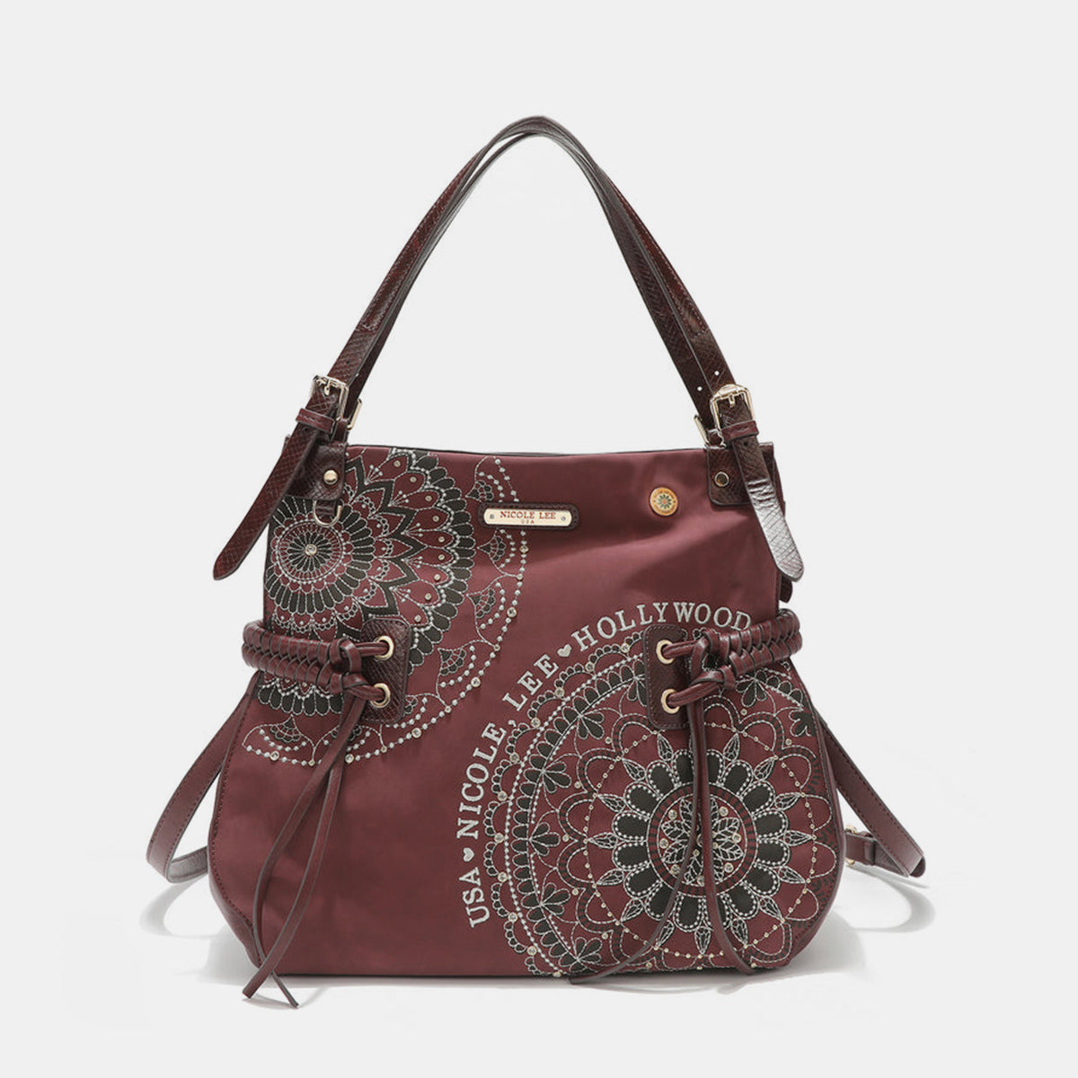 Nicole Lee USA - Side Braided Tassel Inlaid Rhinestone Embroidery Hobo Bag