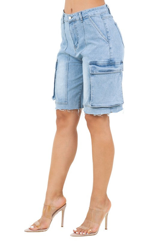 By Claude - Women's Fashion Denim Cargo Shorts