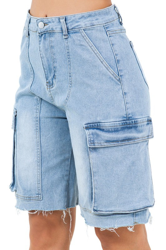 By Claude - Women's Fashion Denim Cargo Shorts