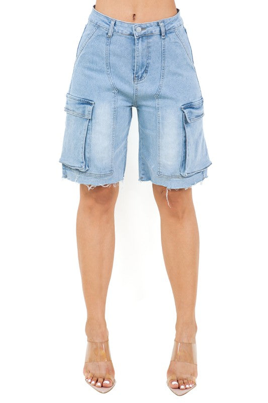 By Claude - Women's Fashion Denim Cargo Shorts