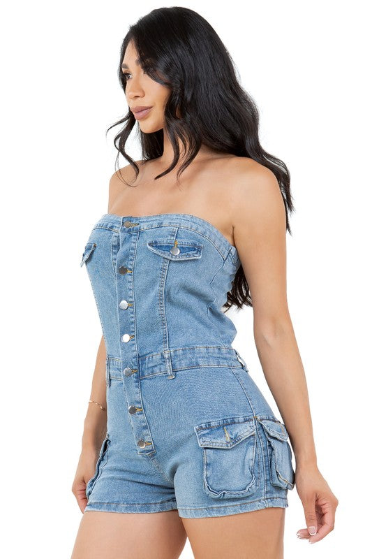 By Claude - Women's Fashion Denim Romper - Size: S-2XL