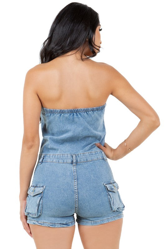 By Claude - Women's Fashion Denim Romper - Size: S-2XL