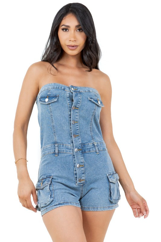 By Claude - Women's Fashion Denim Romper - Size: S-2XL