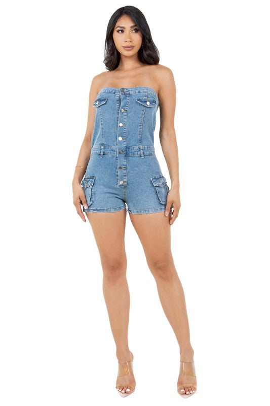 By Claude - Women's Fashion Denim Romper - Size: S-2XL