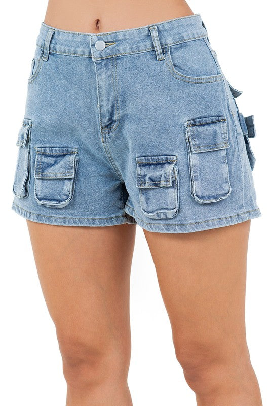 By Claude- Women's Fashion Denim Cargo Shorts