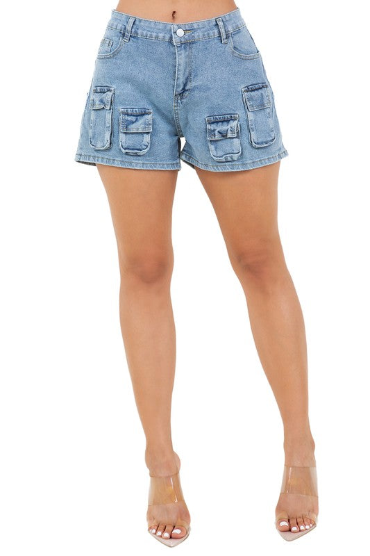 By Claude- Women's Fashion Denim Cargo Shorts