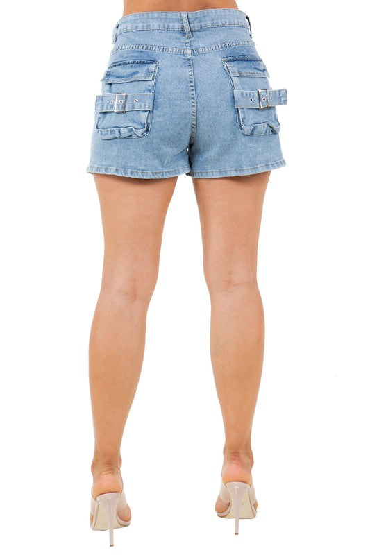 By Claude- Women's Fashion Denim Cargo Shorts