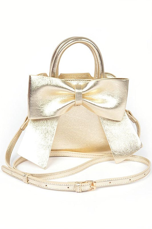 Metallic Bow Top Handle Swing Bag