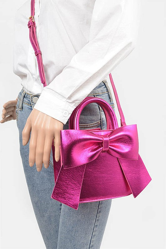 Metallic Bow Top Handle Swing Bag