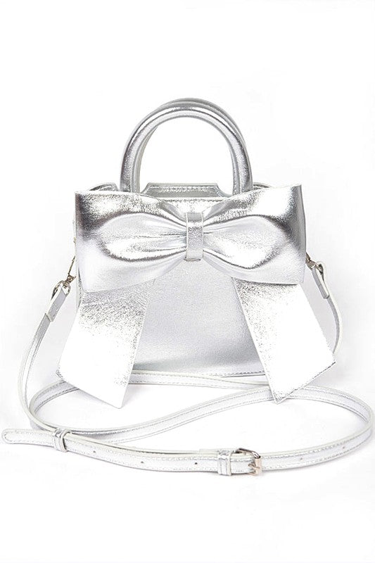 Metallic Bow Top Handle Swing Bag