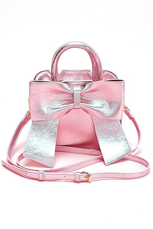 Metallic Bow Top Handle Swing Bag