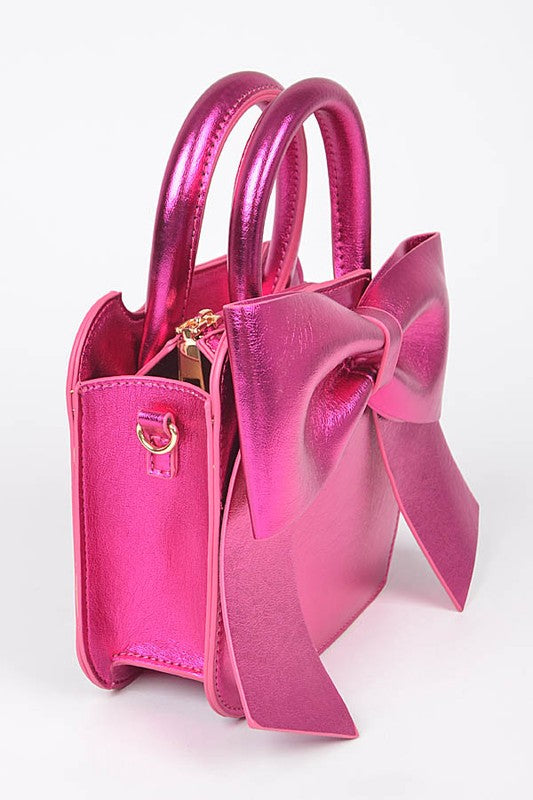 Metallic Bow Top Handle Swing Bag