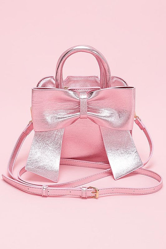 Metallic Bow Top Handle Swing Bag