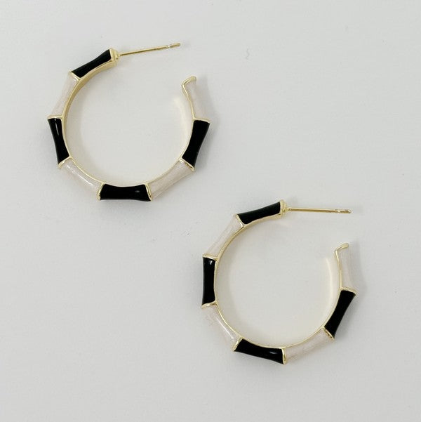 Small Color Block Bamboo Hoop Earrings