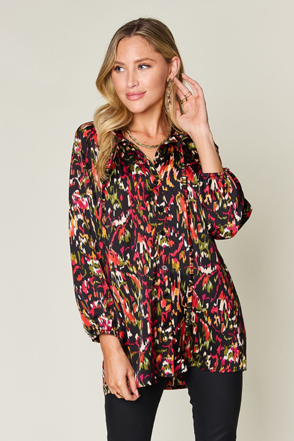 Double Take - Printed Button Up Long Sleeve Shirt - Size: S-3XL