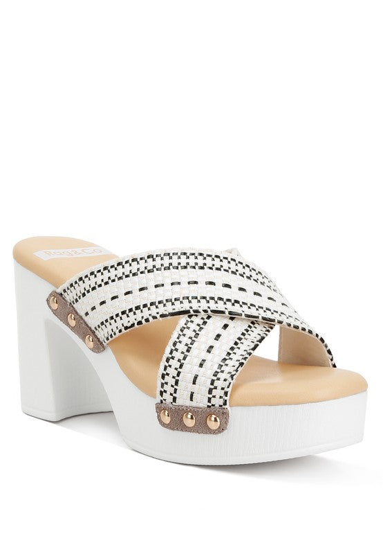 Rag & Co- Finley Raffia High Block Heel Clogs