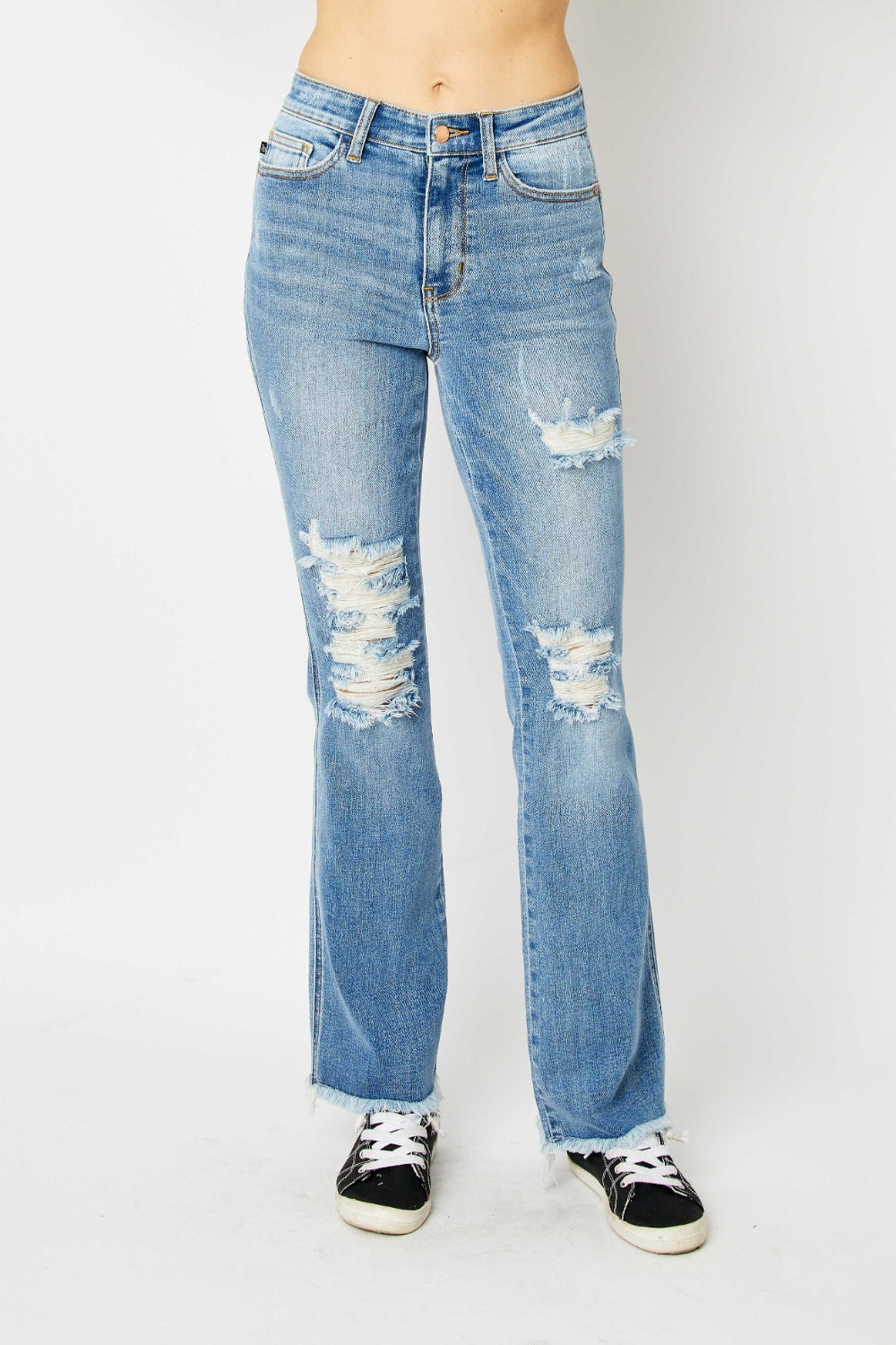 Judy Blue - Distressed Raw Hem Bootcut Jeans - Size: 0-24W