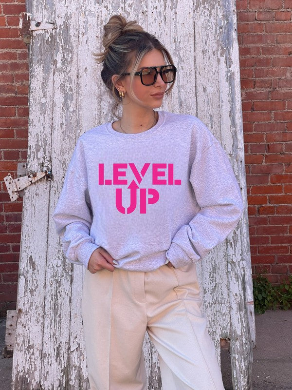 Level Up - Graphic Crew Sweatshirt - Size: S-XL