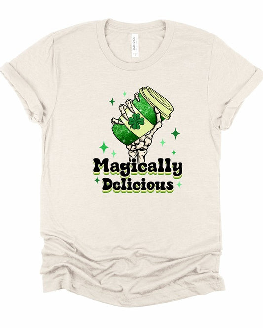 Magically Delicious Coffee - Graphic Crew Neck Tee (Bella Canvas) - Size: 2X-3X - St Patrick's Day Collection