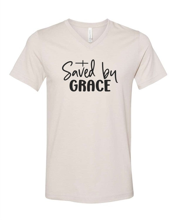 Saved By Grace - V-Neck Graphic Tee - Size: XS-XL