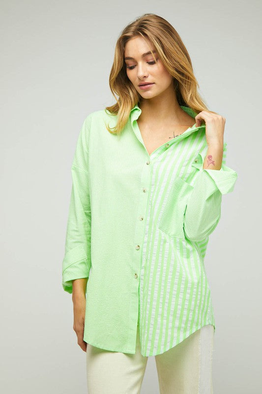 Davi & Dani - Stripe Button Down Long Sleeve Shirt