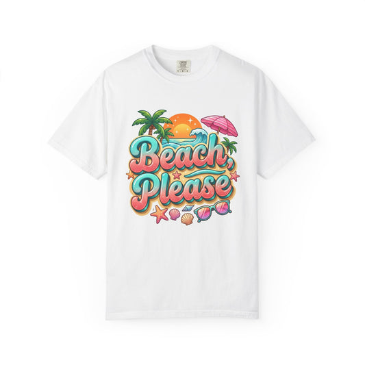 Beach, Please T-Shirt - Retro Tropical Vacation Graphic Tee - Size: S-4XL