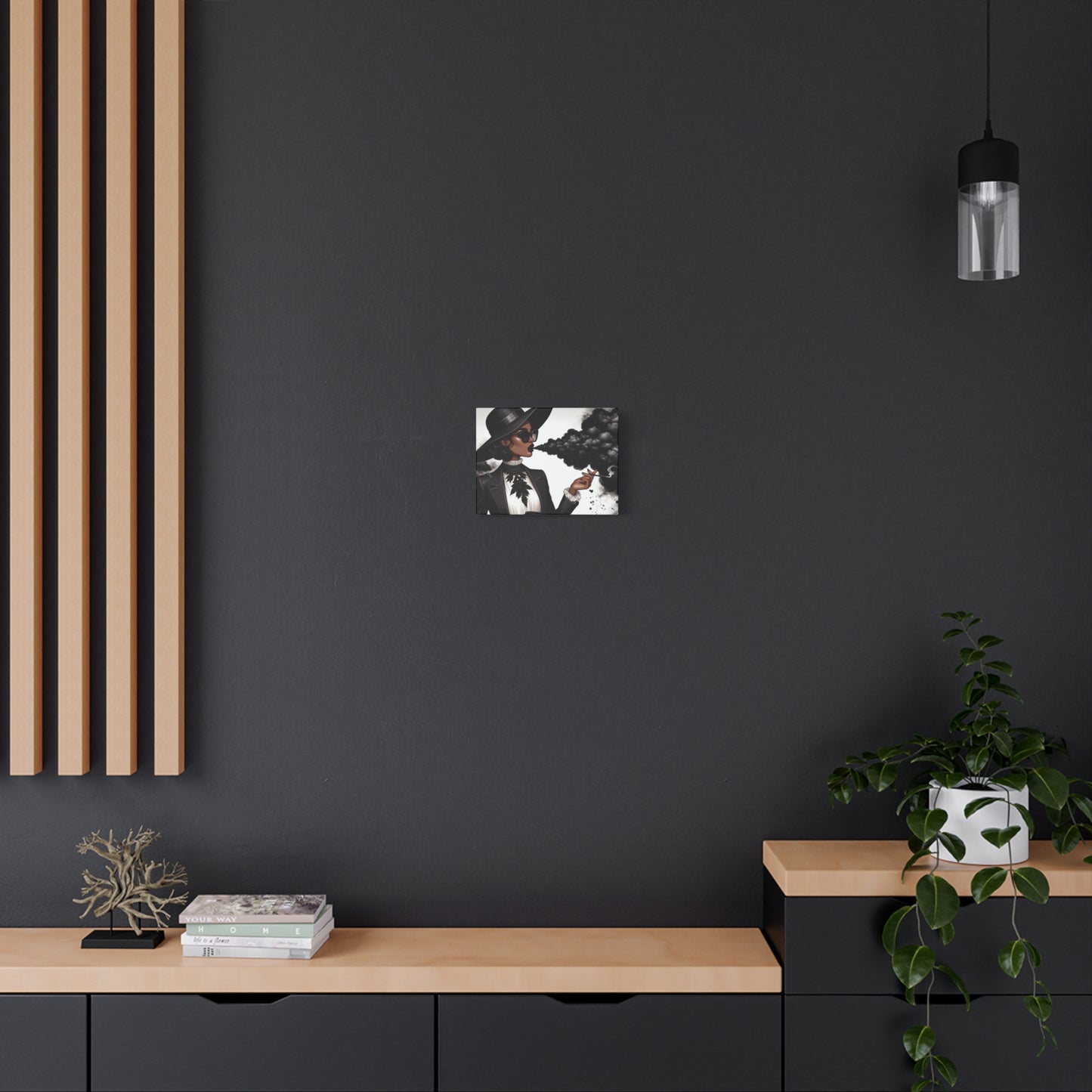 Elegant Black Smoke Fashionista – Stretched Matte Canvas, 12×9 Horizontal