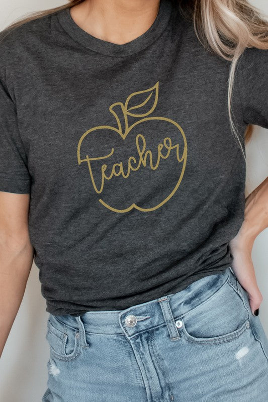 "Teacher" Gold Apple Graphic Tee