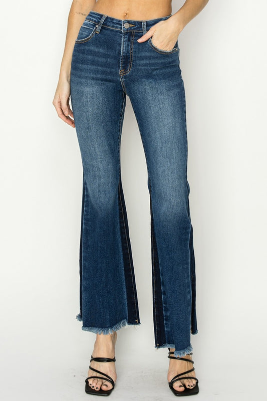 RISEN - High Rise Side Shadow Seam Detail Slit Flare Jeans - Size: 0-3XL