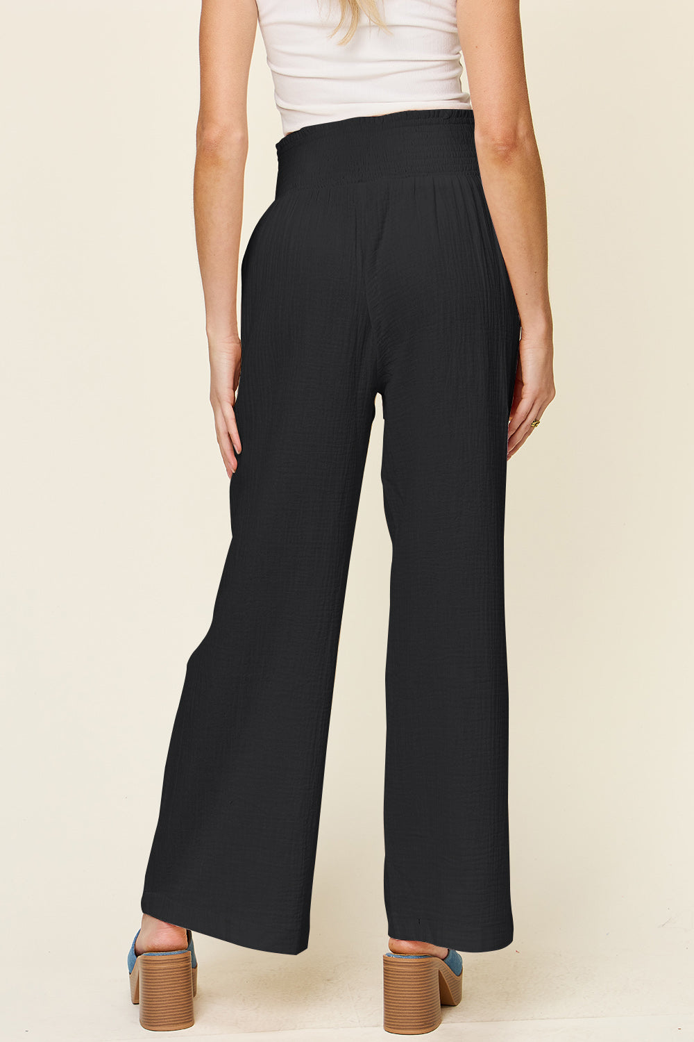 Double Take - Texture Smocked Waist Wide Leg Pants - Size: S-3XL