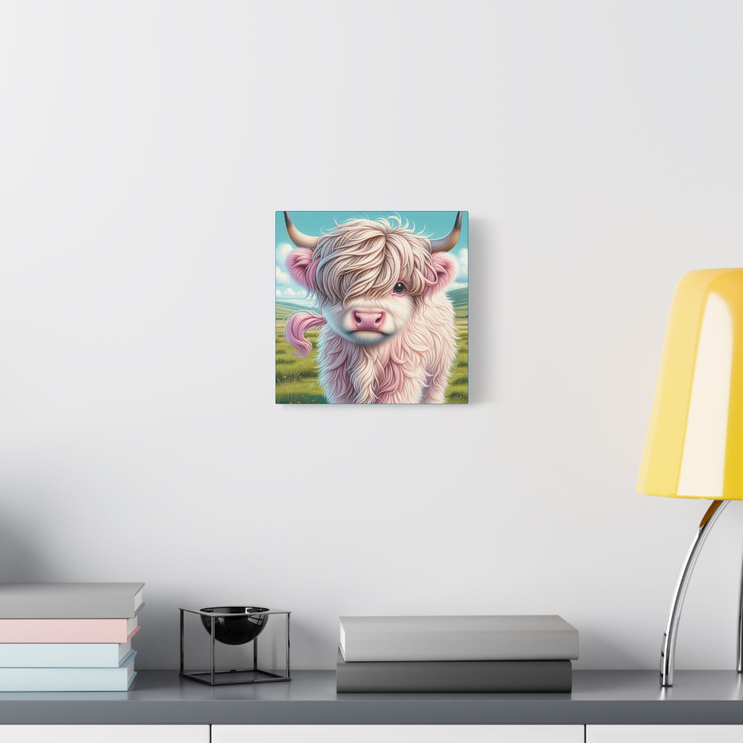 Cute Highland Cow - Stretched Matte Canvas Wall Art, Square 10x10 or 20x20