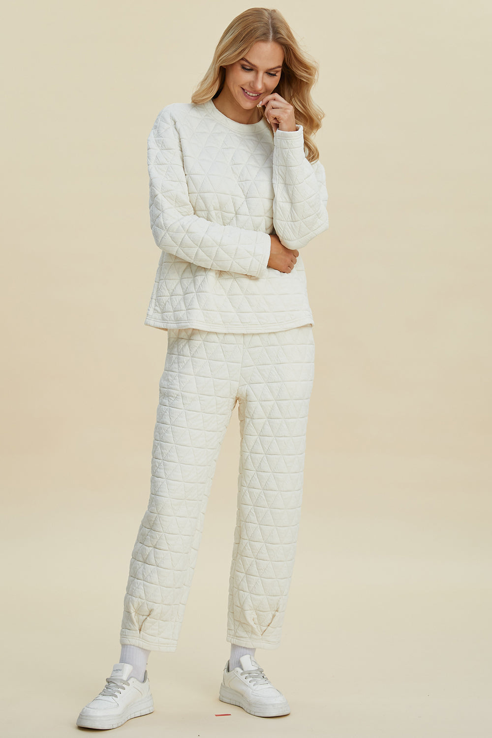 Double Take - Texture Round Neck Long Sleeve Top and Pants Set - Size: S-3XL