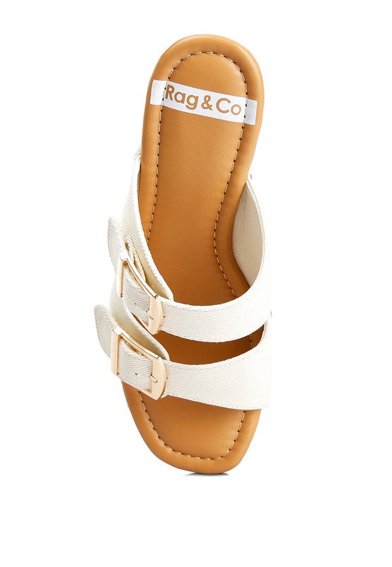 Rag & Co - Sarai Buckle Straps High Block Heel Mules