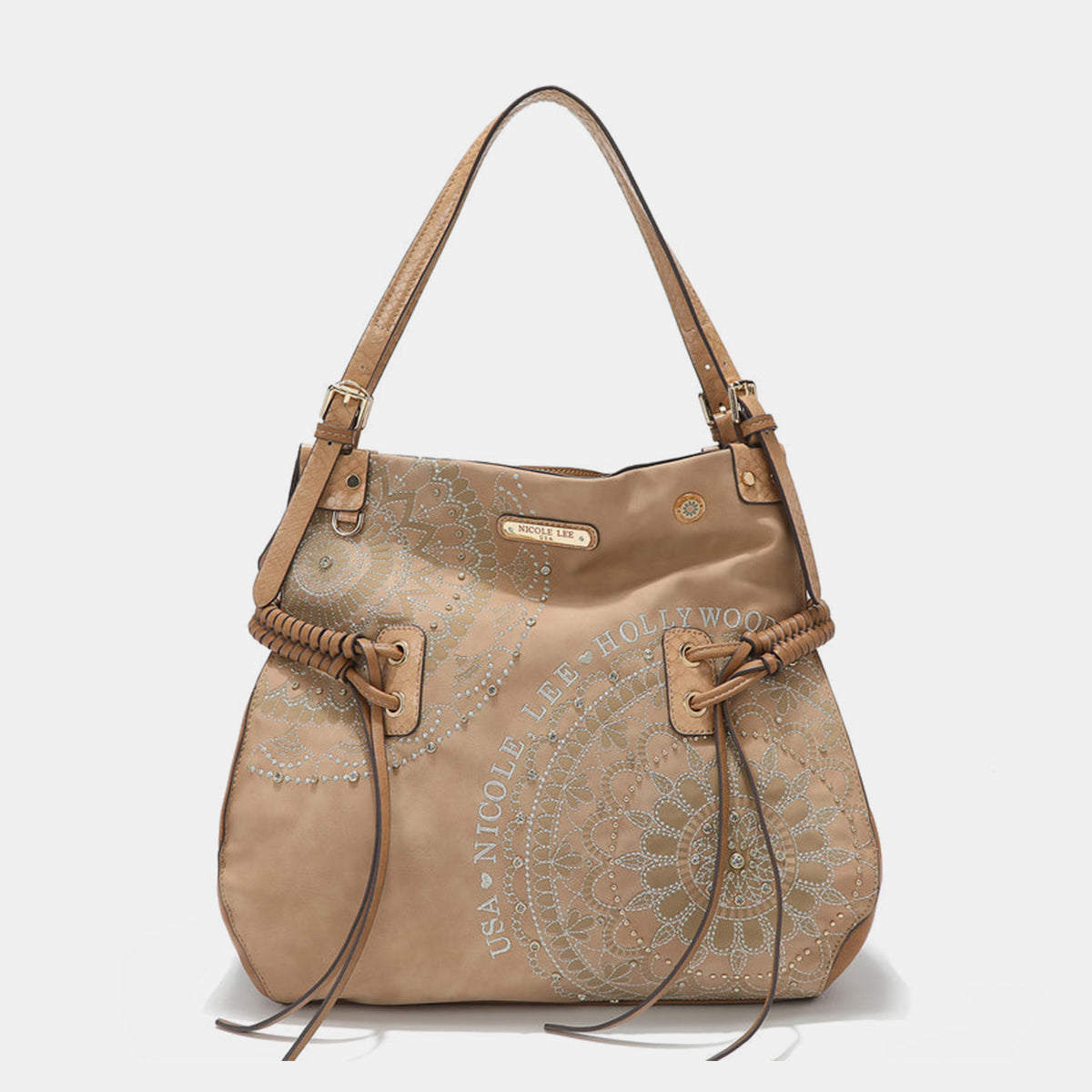 Nicole Lee USA - Side Braided Tassel Inlaid Rhinestone Embroidery Hobo Bag