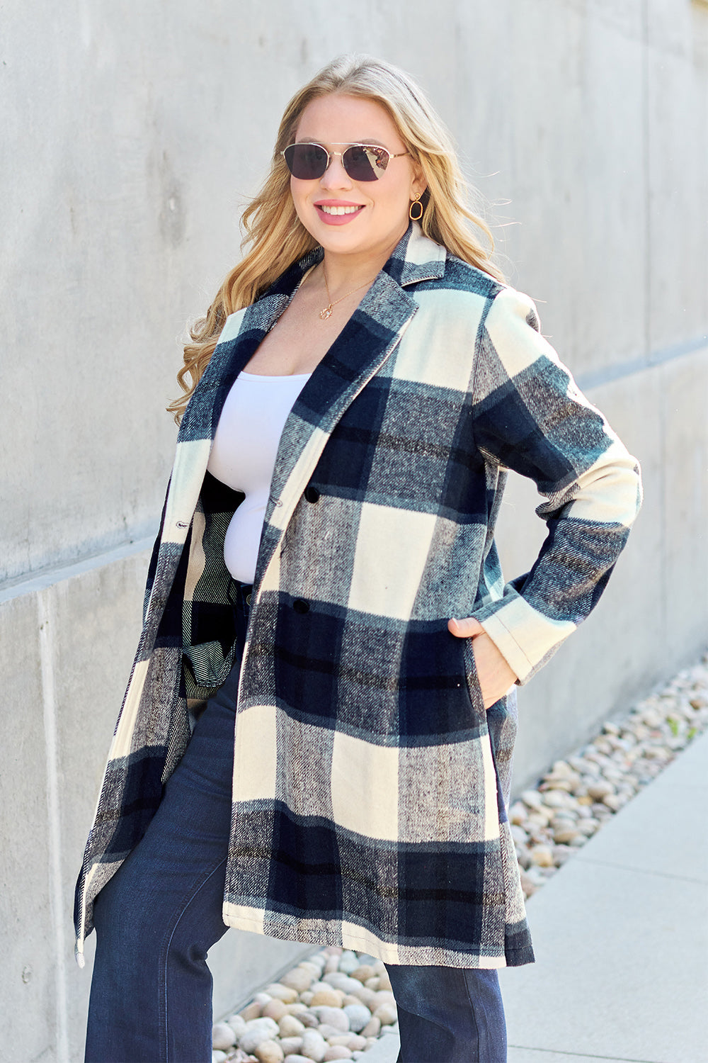 Double Take - Plaid Button Up Lapel Collar Coat - Size: S-3XL