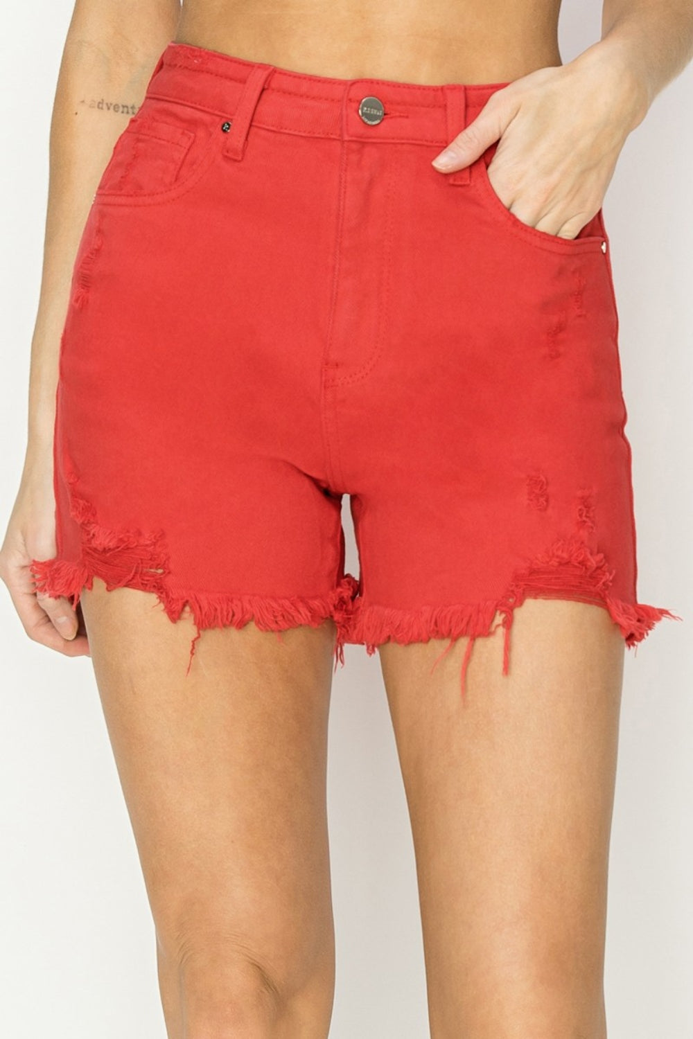 RISEN - High Rise Distressed Denim Shorts