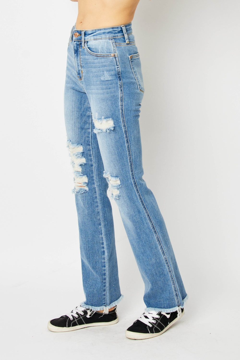 Judy Blue - Distressed Raw Hem Bootcut Jeans - Size: 0-24W