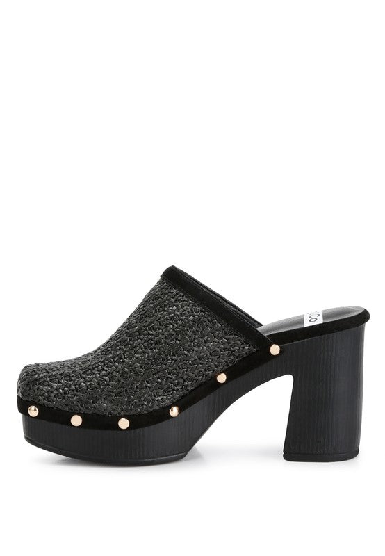 Rag & Co - Jeydena Raffia Platform Clogs