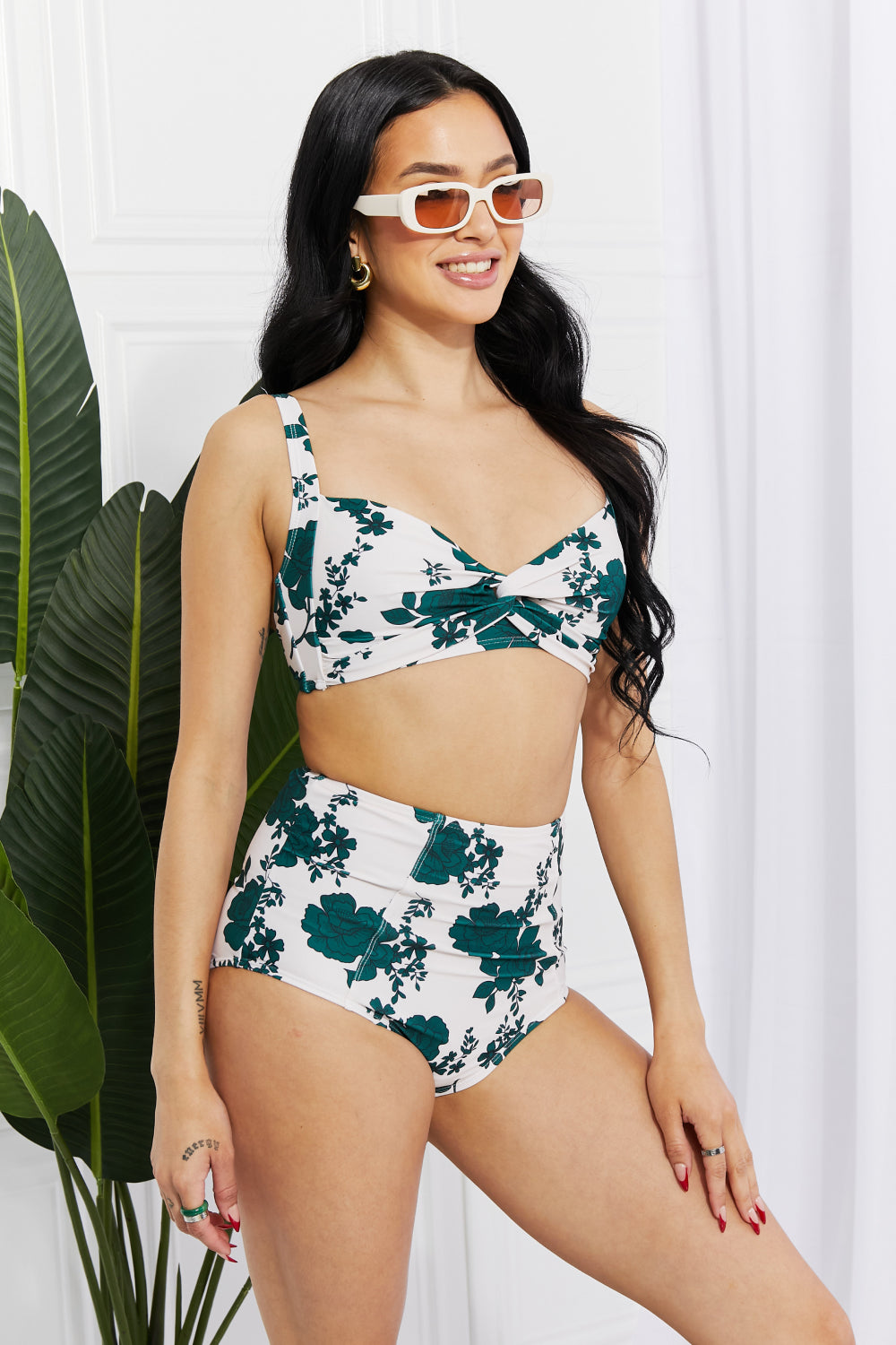 Marina West Swim - Take A Dip Twist High-Rise Bikini in Forest