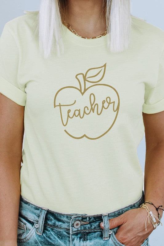 "Teacher" Gold Apple Graphic Tee