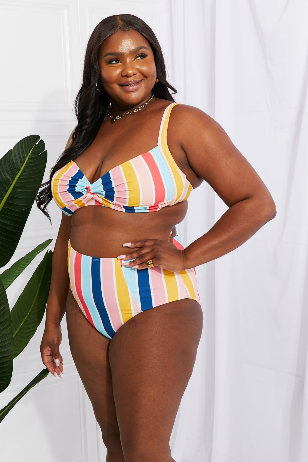 Marina West Swim - Take A Dip Twist High-Rise Bikini in Stripes