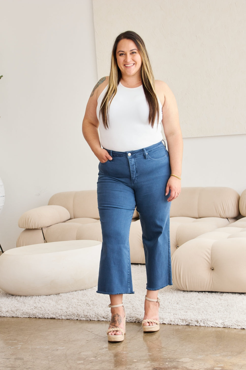 RFM - Crop Chloe Tummy Control High Waist Raw Hem Jeans - Reg & Plus Eize