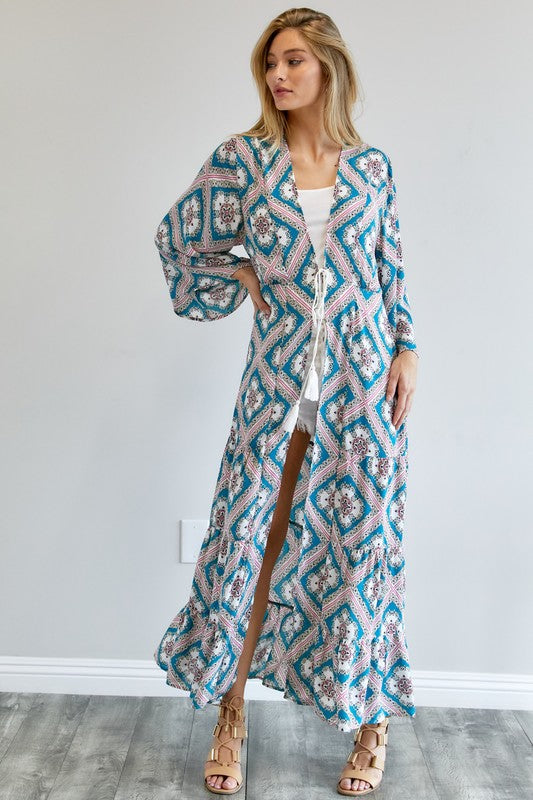 Davi & Dani - Printed Long Sleeve Loose Kimono