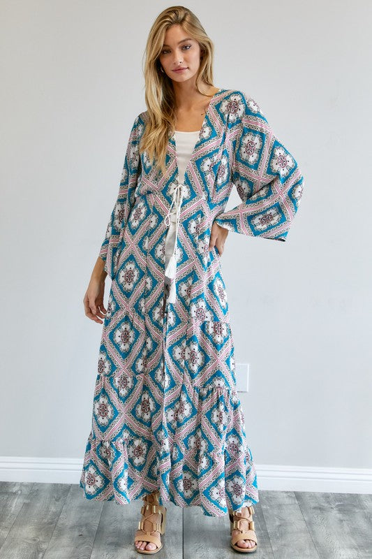 Davi & Dani - Printed Long Sleeve Loose Kimono